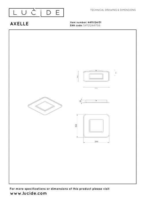 Lucide AXELLE - Deckenleuchte - LED 3 StepDim - 1x24W 2700K - Weiß - technisch